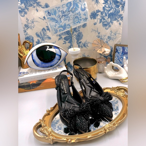 🆕 KURT GEIGER LONDON 🧿 NWOT Belgravia Bow Crystal Slingback Heels - Sz 37 - Picture 3 of 16